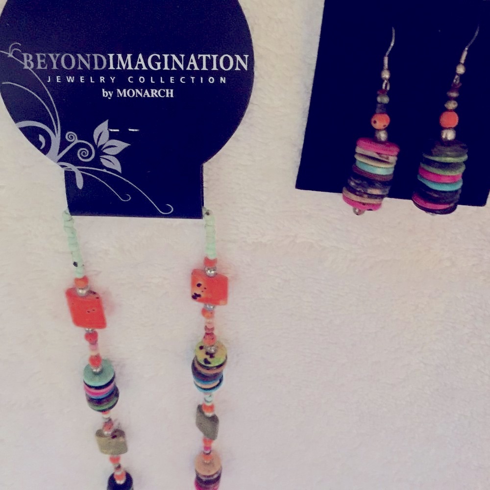 Multi colored beaded necklace and earrings, NWT